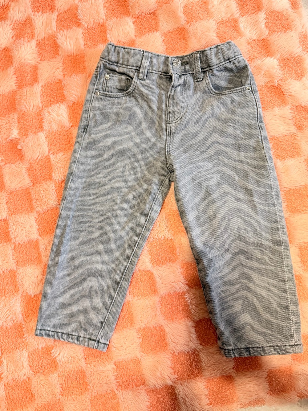 Zara Kids Gray Zebra-Pattern Denim Pants